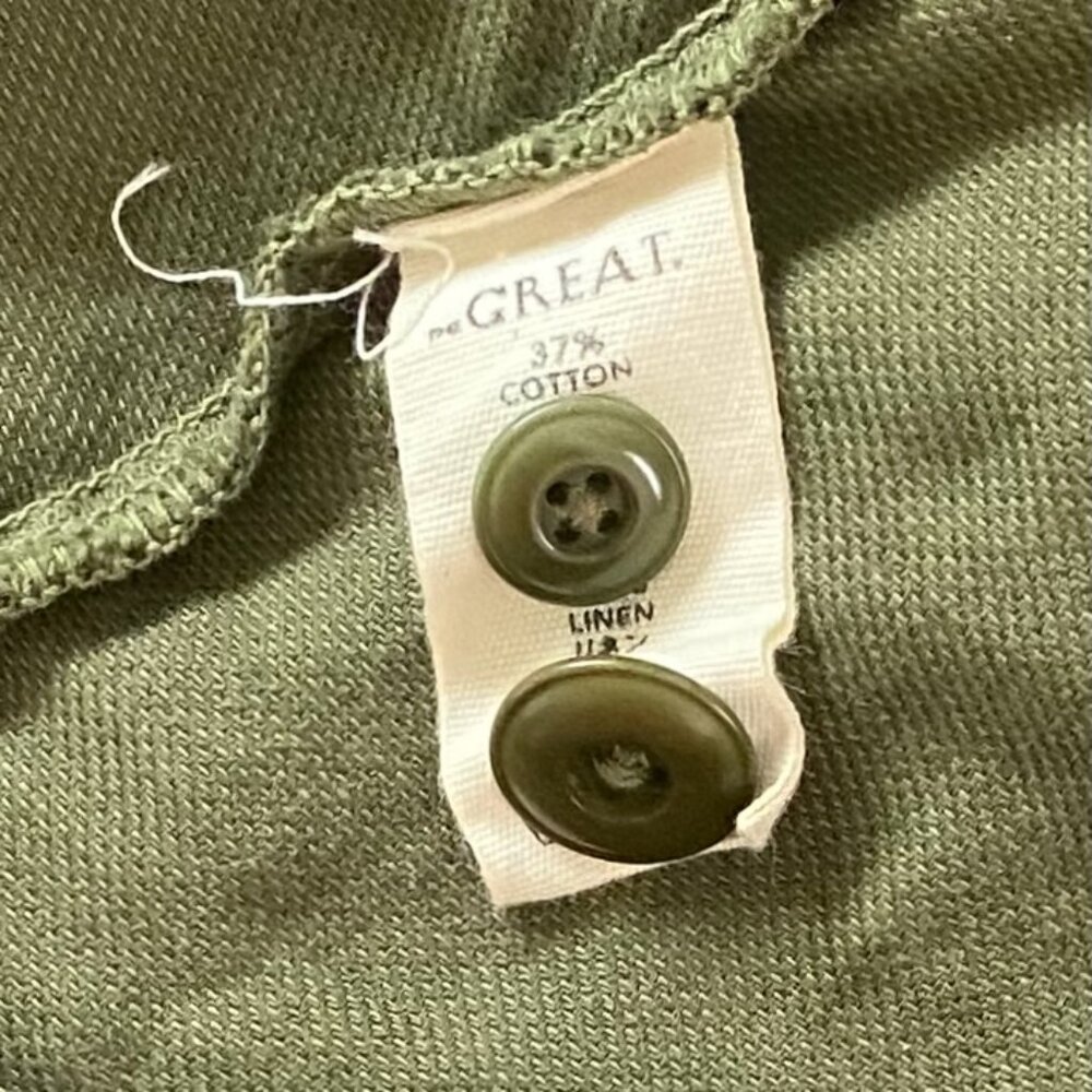 The Great Flutter Army Jacket Linen Cotton Ruffle Peplum Hem Green Sz 1 / S - Picture 11 of 13
